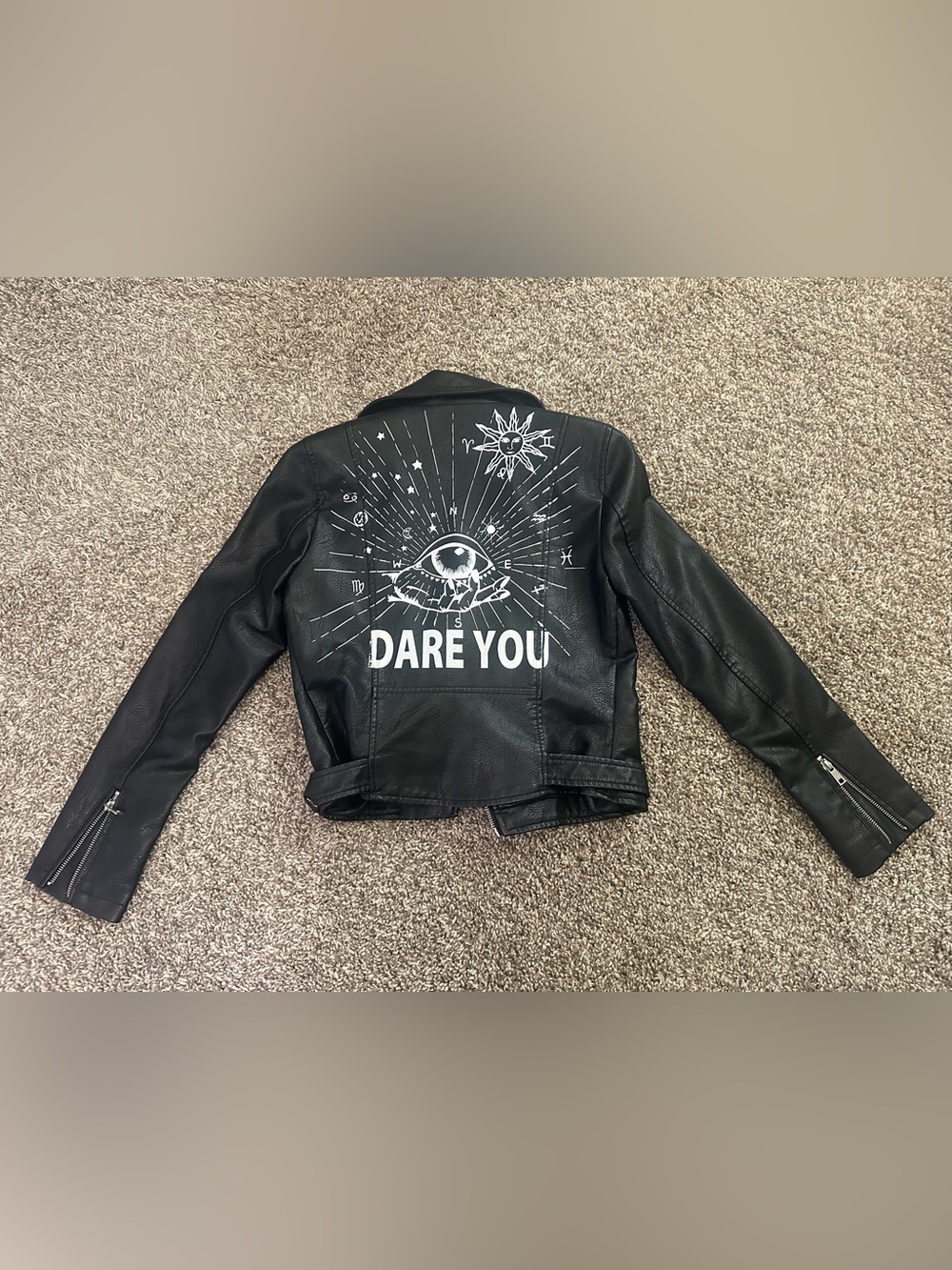 Women Biker Faux Leather Biker Moto Jacket Black Eye Dare You XS / S Yara